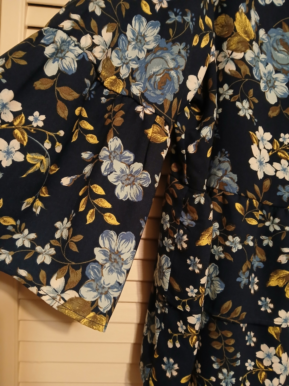 Time and Tru Navy Floral Tiered Blouse with Blue & Yellow Accents - Picture 3 of 5